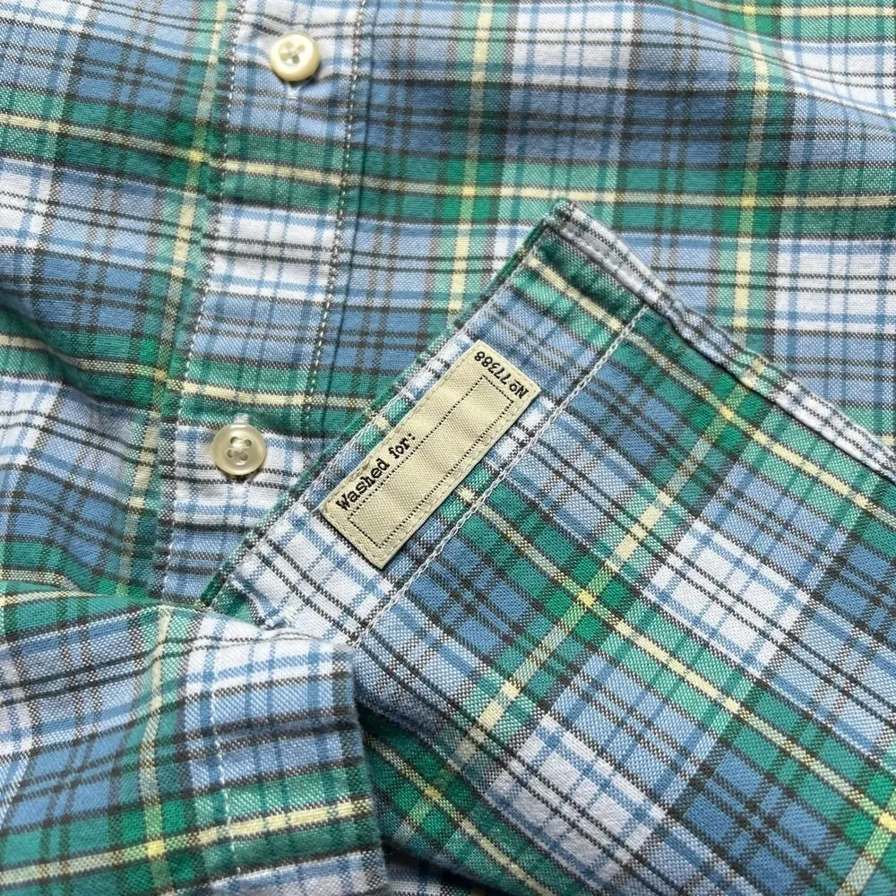 Plaid Broken In Oxford Slim Untucked Blue Green J.Crew Men's Medium